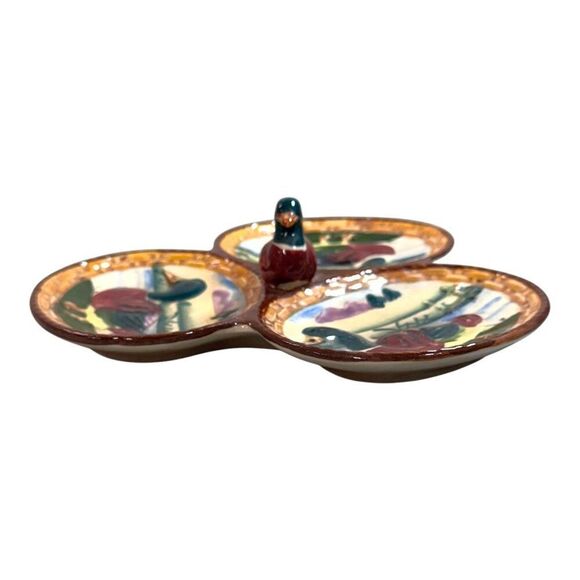 Vintage Mallard Duck Hand Painted Ceramic Divided Serving Dish Hunter Gift Dad - Picture 2 of 6